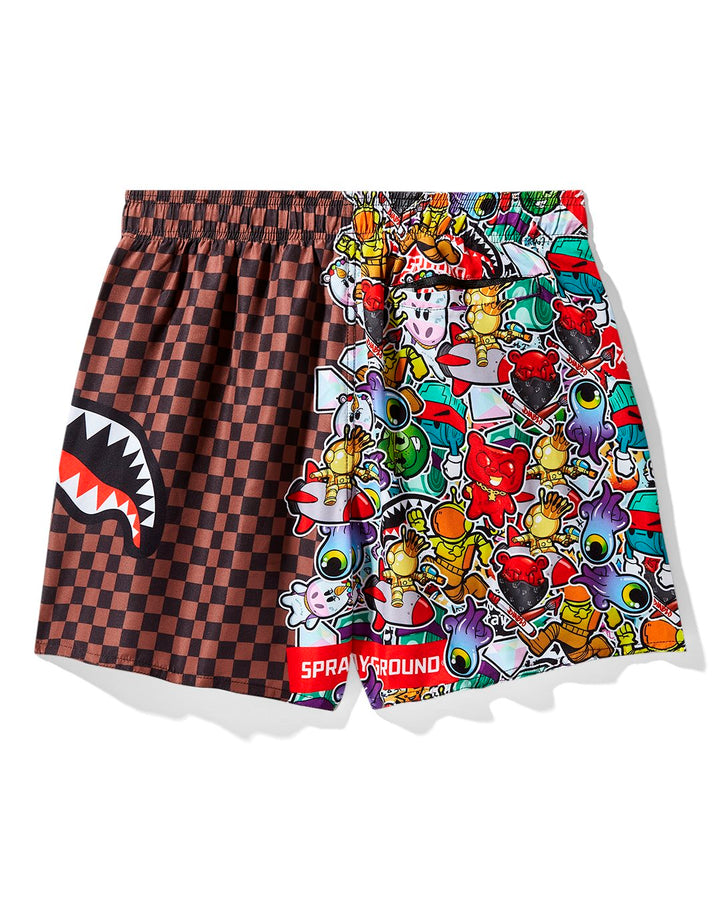SHARKS IN STICKERS SWIM SHORTS