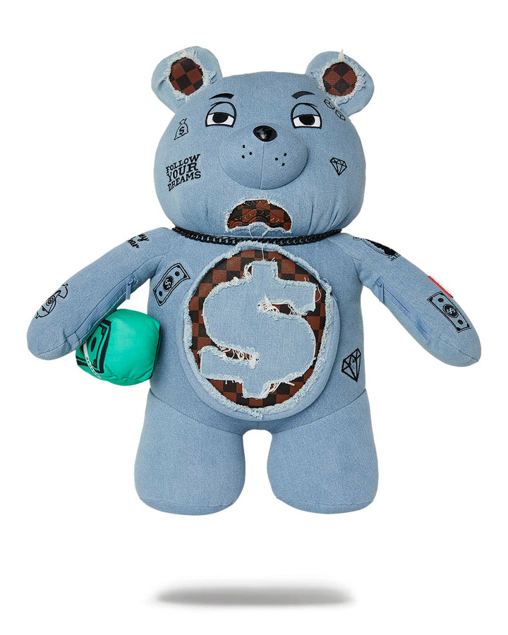 DENIM SHARK MONEYBEAR TEDDY BEAR BACKPACK