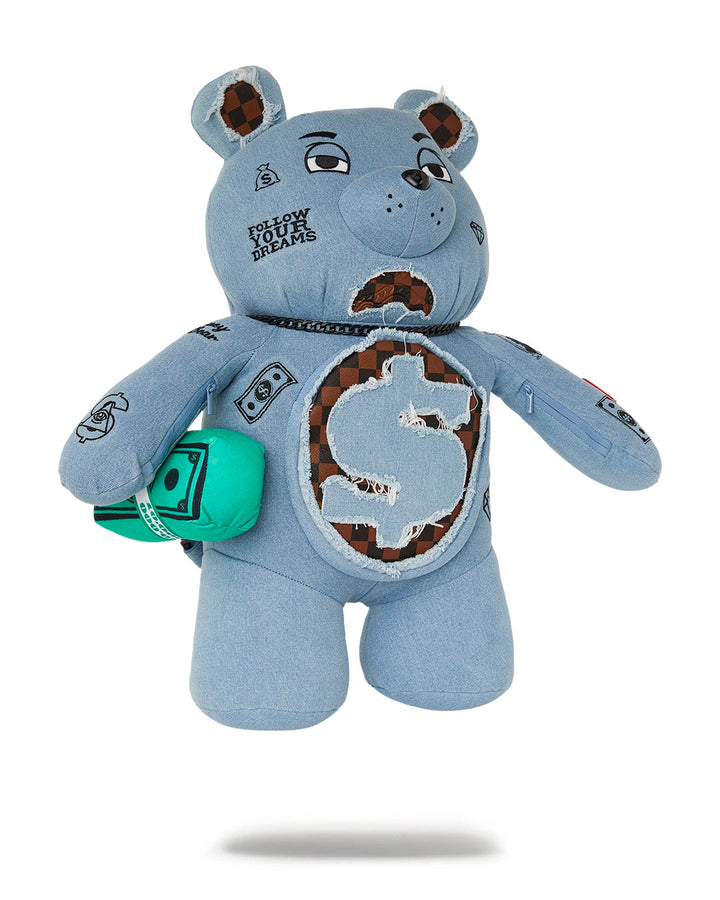 DENIM SHARK MONEYBEAR TEDDY BEAR BACKPACK