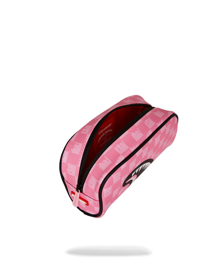 PINK AND BLACK DRIP CHECK PENCIL POUCH