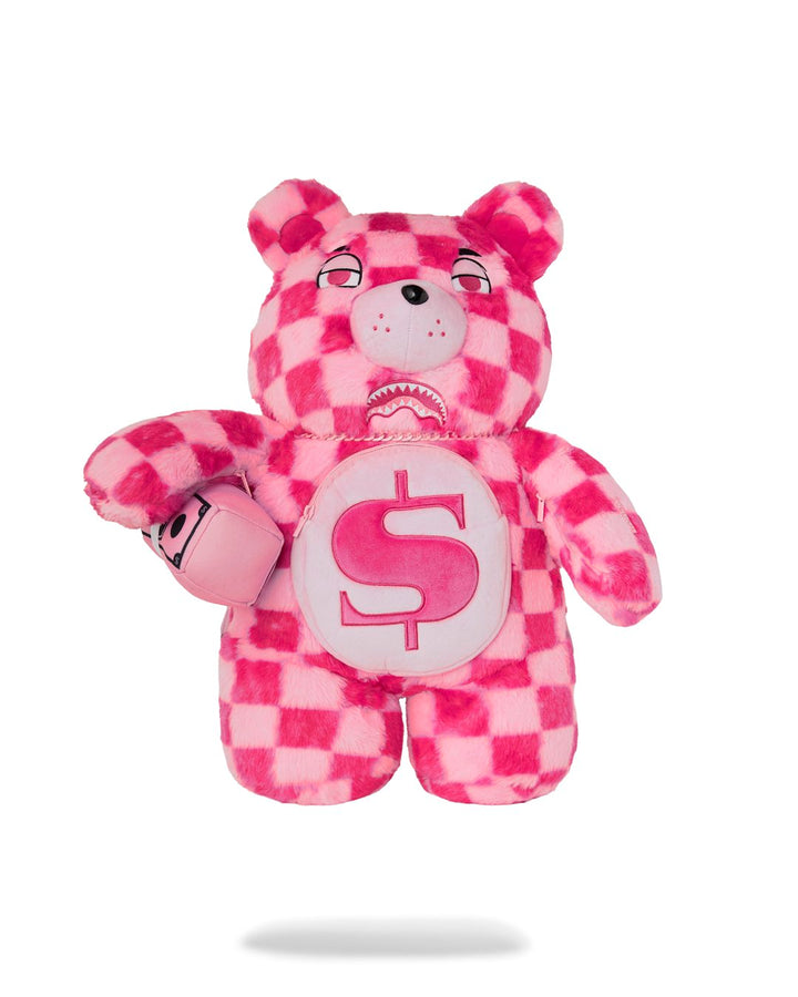PINK FUR CHECK MONEYBEAR BACKPACK