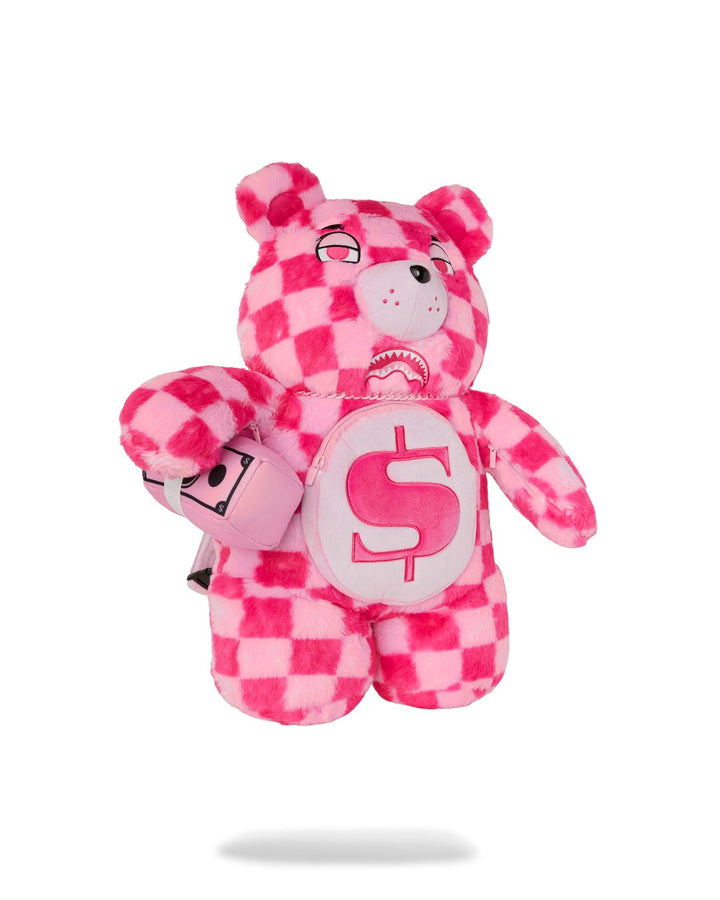 PINK FUR CHECK MONEYBEAR BACKPACK