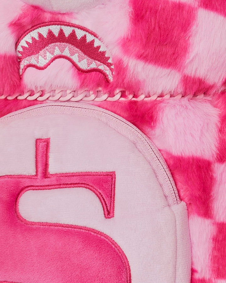 PINK FUR CHECK MONEYBEAR BACKPACK