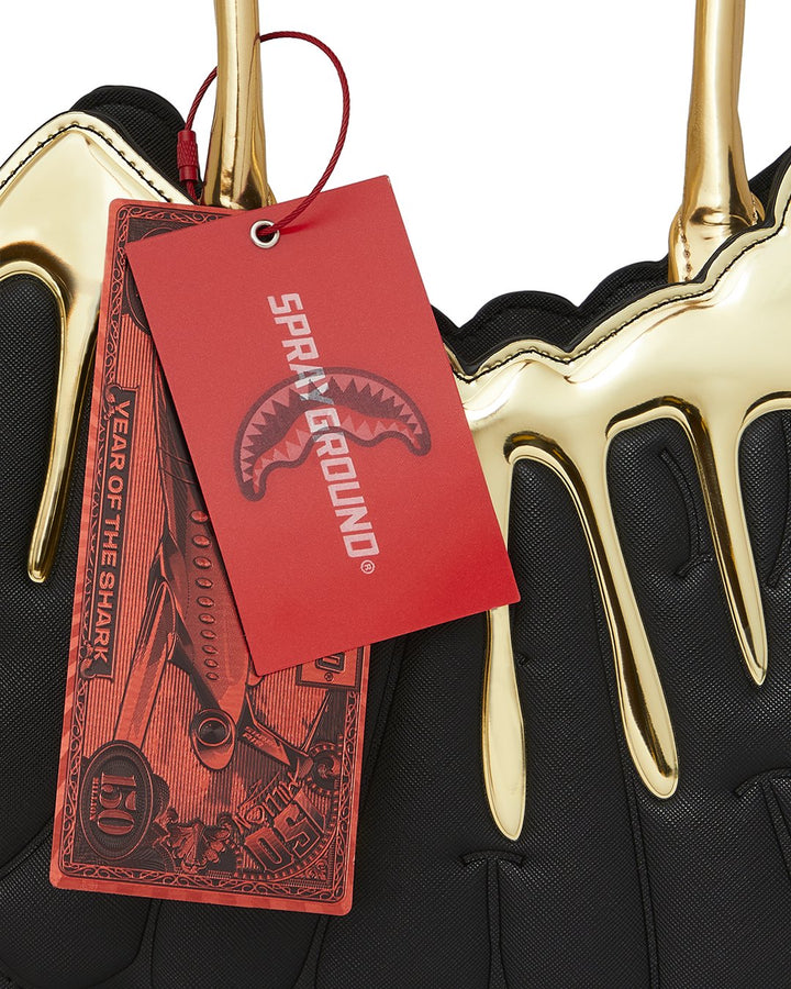 GOLD AND DANGEROUS SHARK BUBBLE LETTER HANDBAG