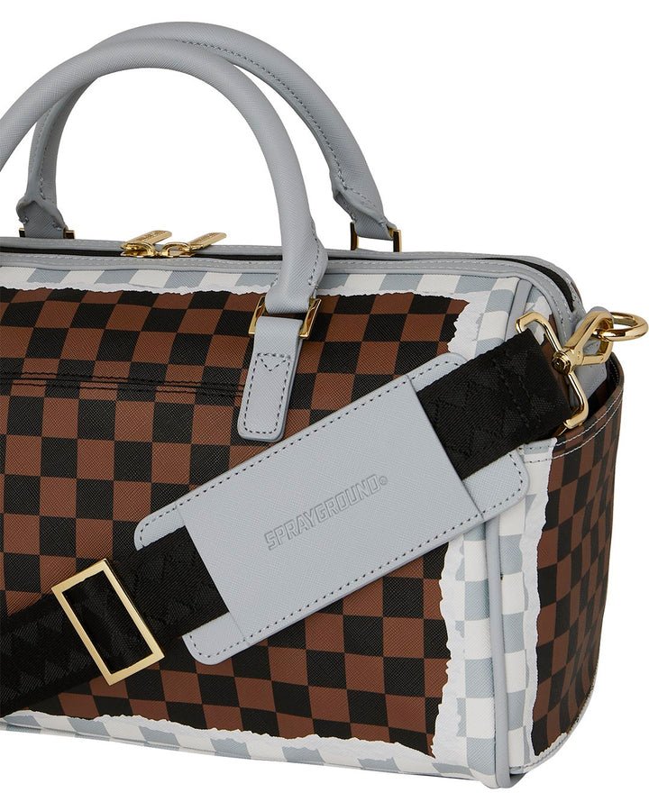 CREAM AND BROWN TEAR CHECK MINI DUFFLE