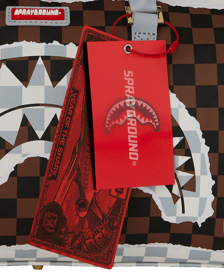 CREAM AND BROWN TEAR CHECK MINI DUFFLE