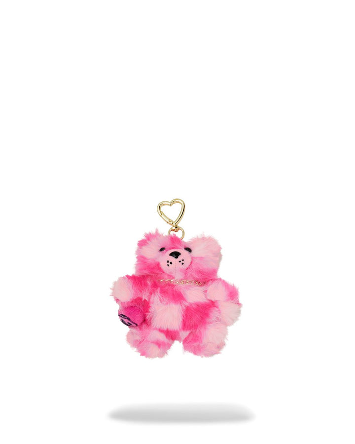 PINK FUR CHECK BEAR KEYCHAIN