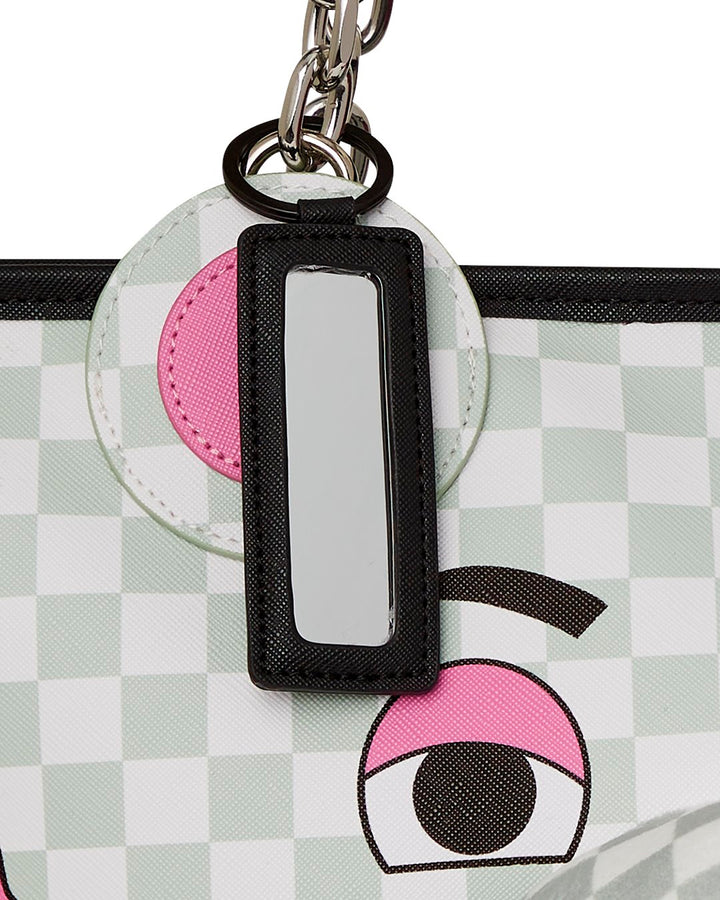 PINK & CREAM CHECK MONEYBEAR HEAD TOTE