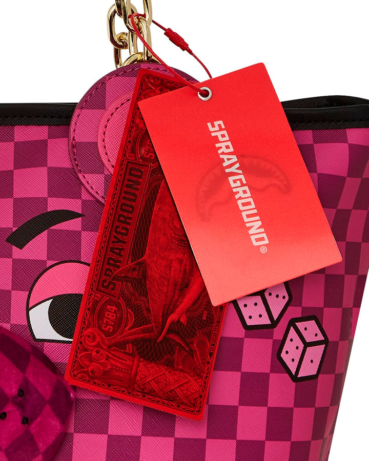 PINK & CREAM CHECK MONEYBEAR HEAD TOTE