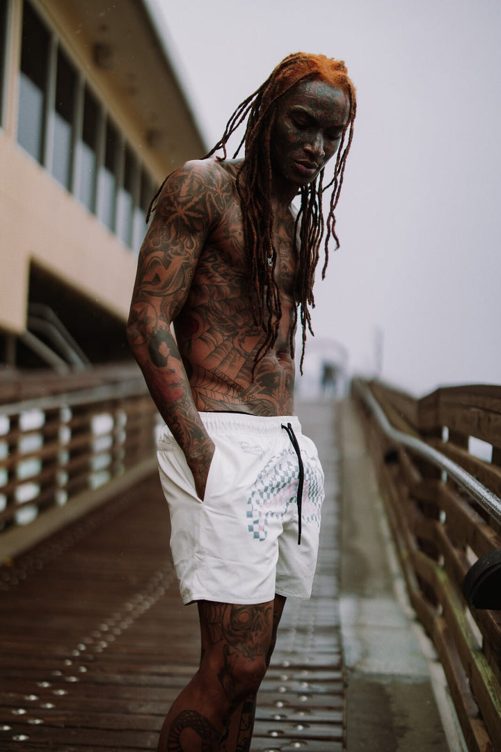 CREAM CHECK SWIM SHORT
