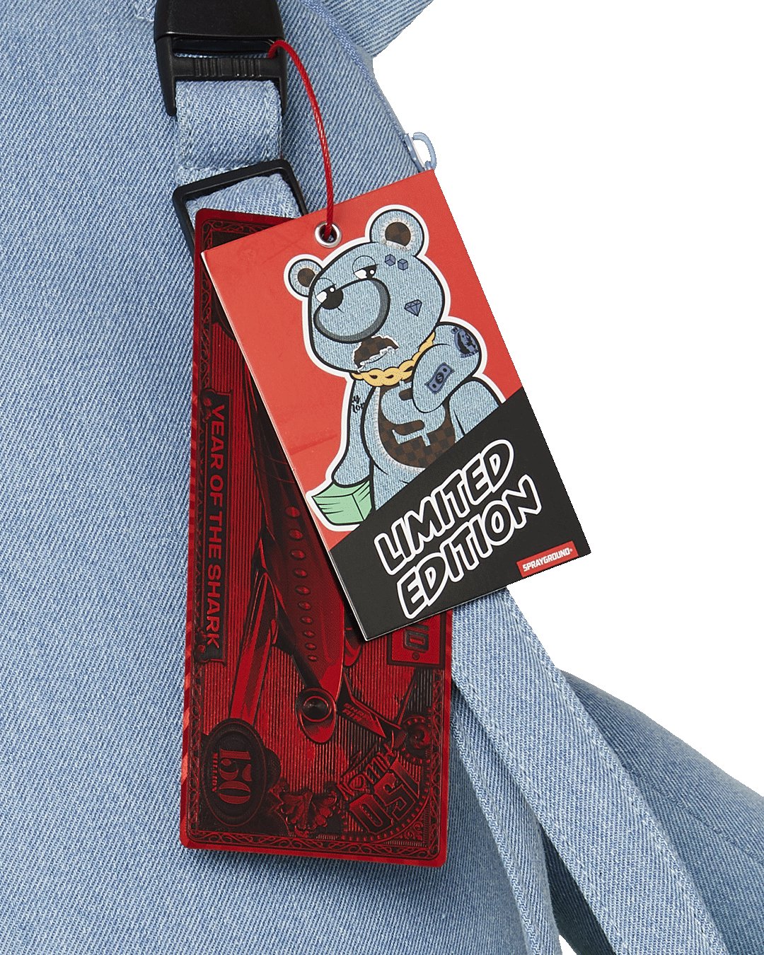 DENIM SHARK MONEYBEAR TEDDY BEAR BACKPACK