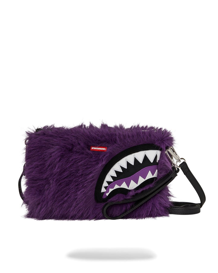 FUR CRAY PURPLE CROSSOVER CLUTCH