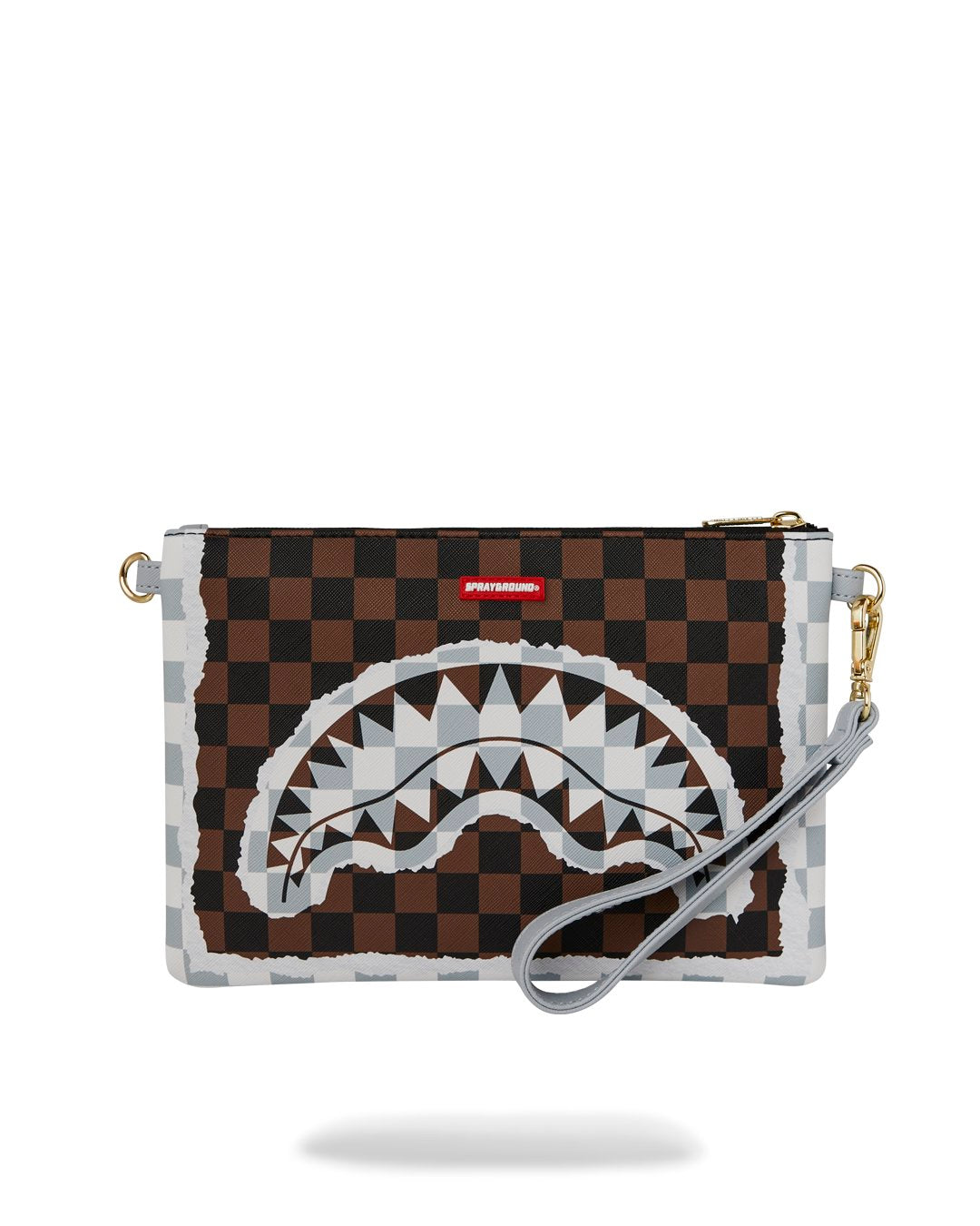 CREAM AND BROWN TEAR CHECK CROSSOVER CLUTCH