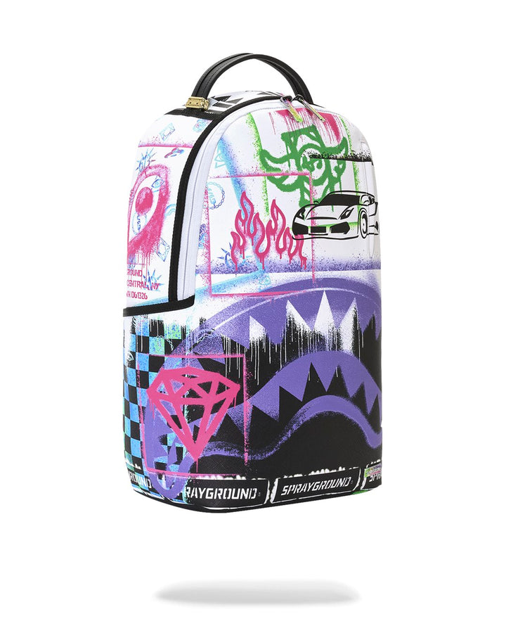 STENCIL SHARK ATTACK BLACK AND WHITE SPLIT BACKPACK