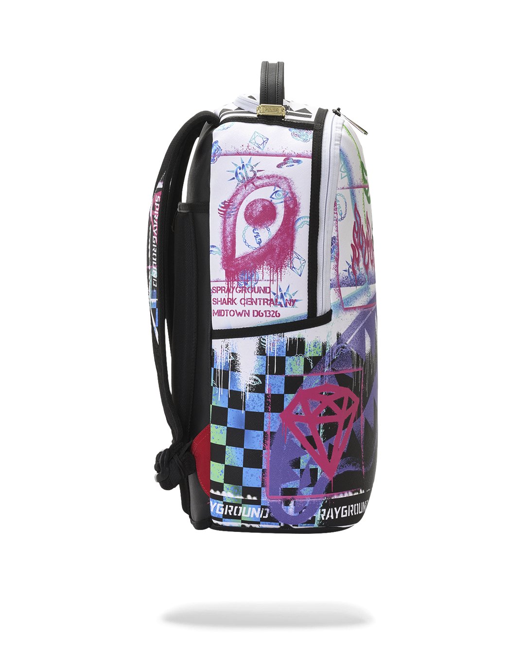 STENCIL SHARK ATTACK BLACK AND WHITE SPLIT BACKPACK