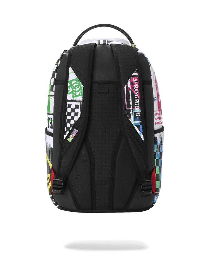 STENCIL SHARK ATTACK BLACK AND WHITE SPLIT BACKPACK