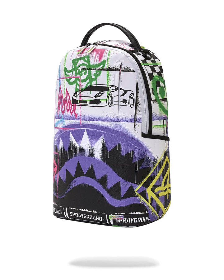 STENCIL SHARK ATTACK BLACK AND WHITE SPLIT BACKPACK