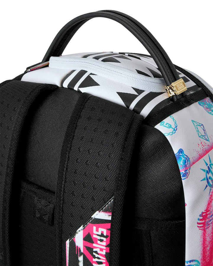 STENCIL SHARK ATTACK BLACK AND WHITE SPLIT BACKPACK