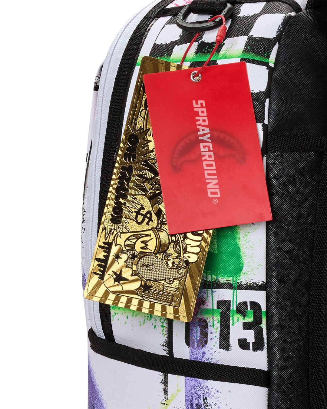 STENCIL SHARK ATTACK BLACK AND WHITE SPLIT BACKPACK
