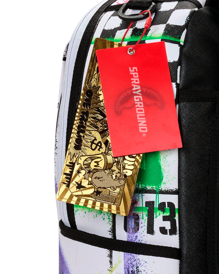 STENCIL SHARK ATTACK BLACK AND WHITE SPLIT BACKPACK
