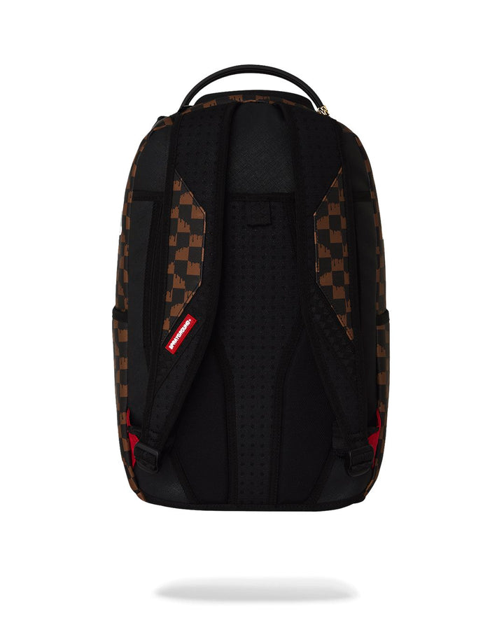 BROWN AND CREAM DRIP CHECK SHARK BACKPACK