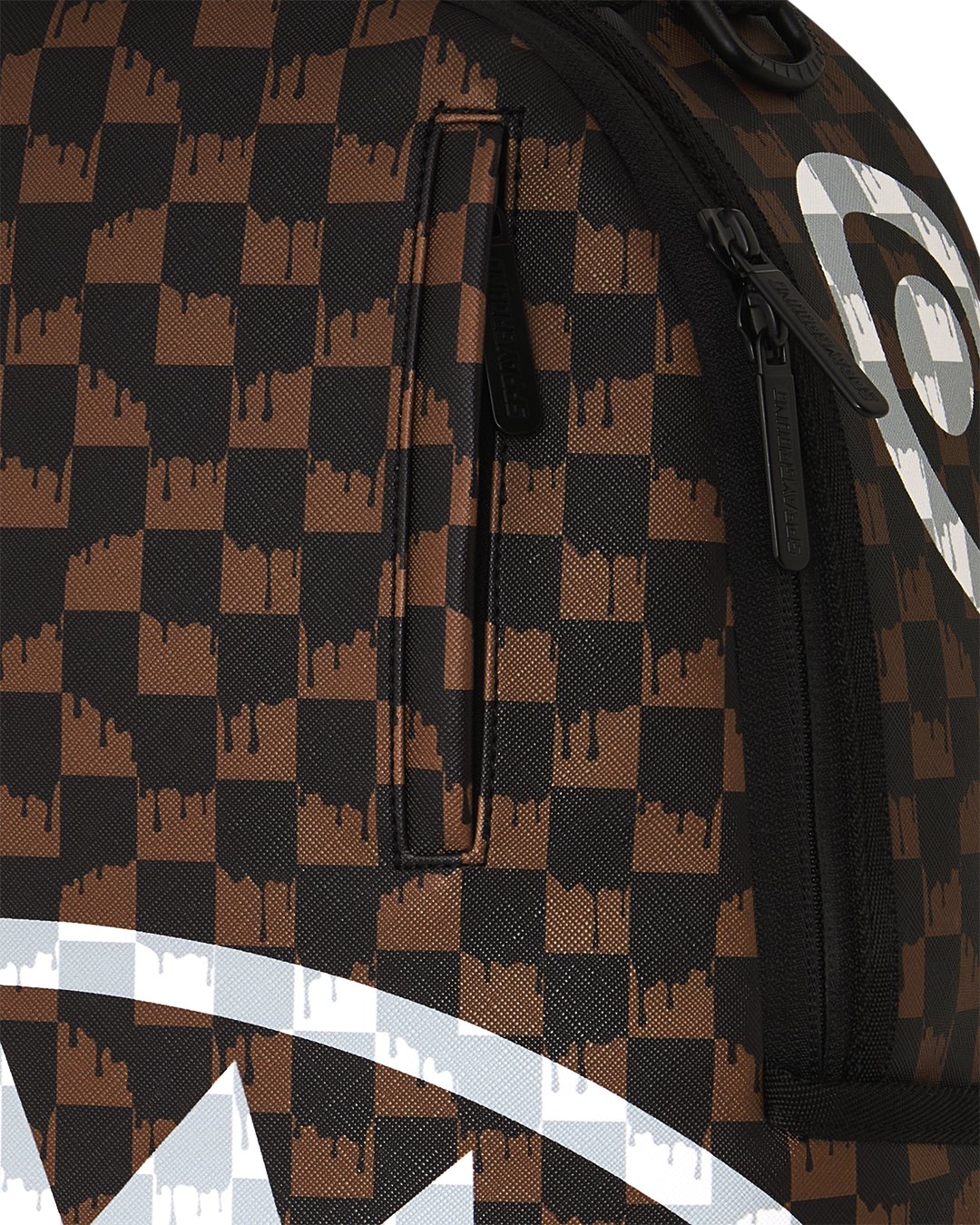 BROWN AND CREAM DRIP CHECK SHARK BACKPACK