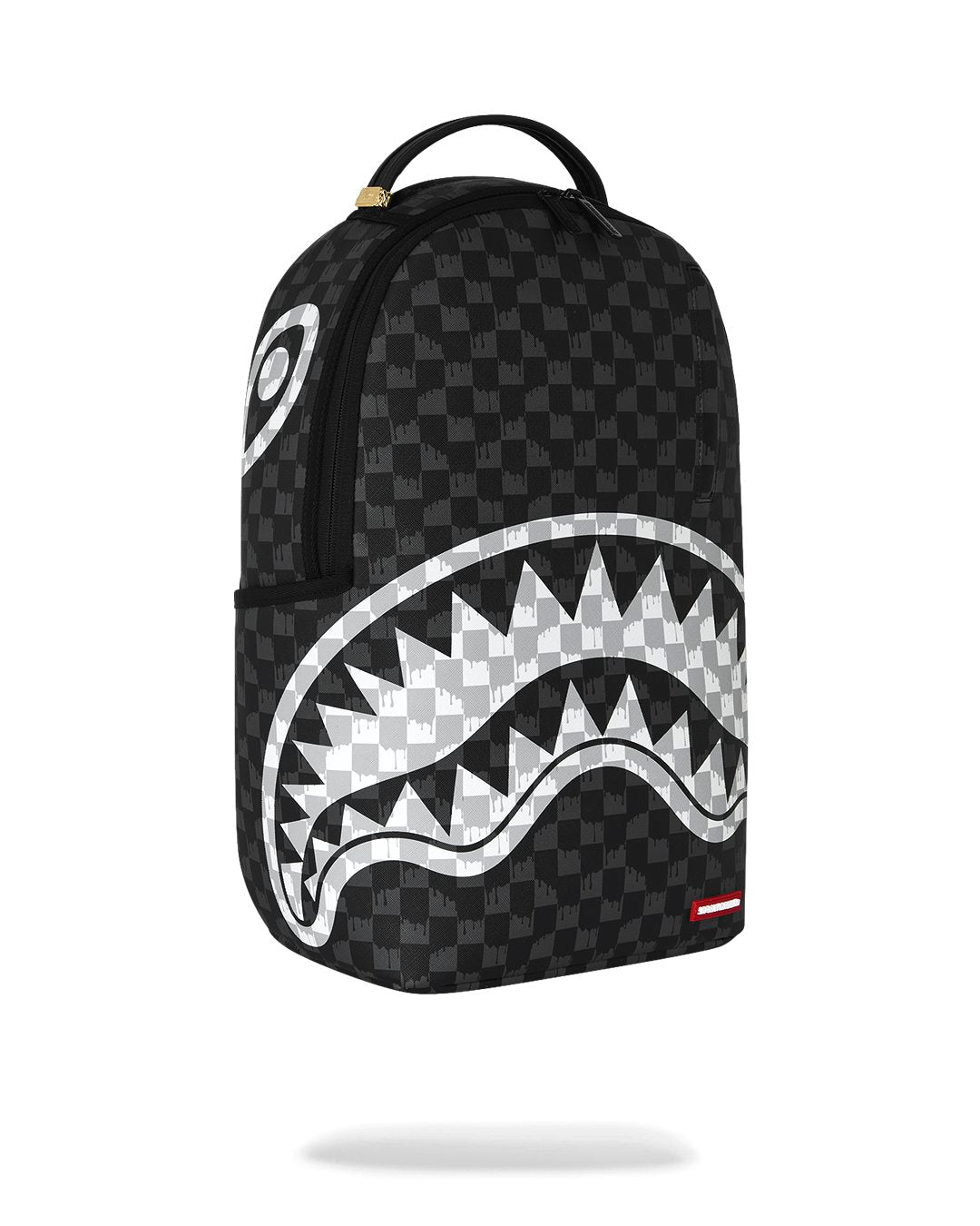 BLACK AND WHITE DRIP CHECK SHARK BACKPACK