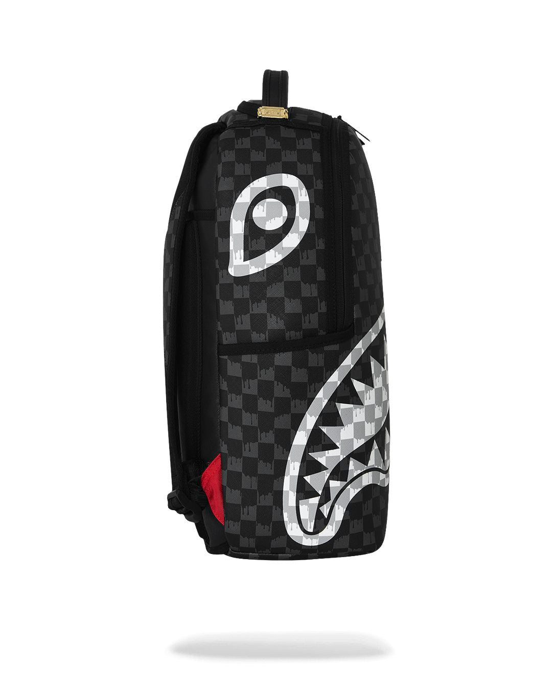 BLACK AND WHITE DRIP CHECK SHARK BACKPACK