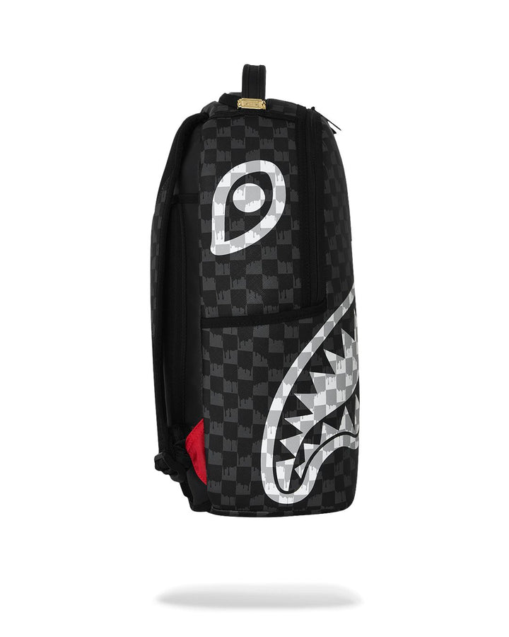 BLACK AND WHITE DRIP CHECK SHARK BACKPACK