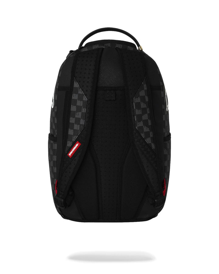BLACK AND WHITE DRIP CHECK SHARK BACKPACK