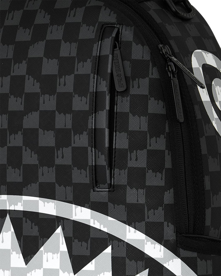 BLACK AND WHITE DRIP CHECK SHARK BACKPACK