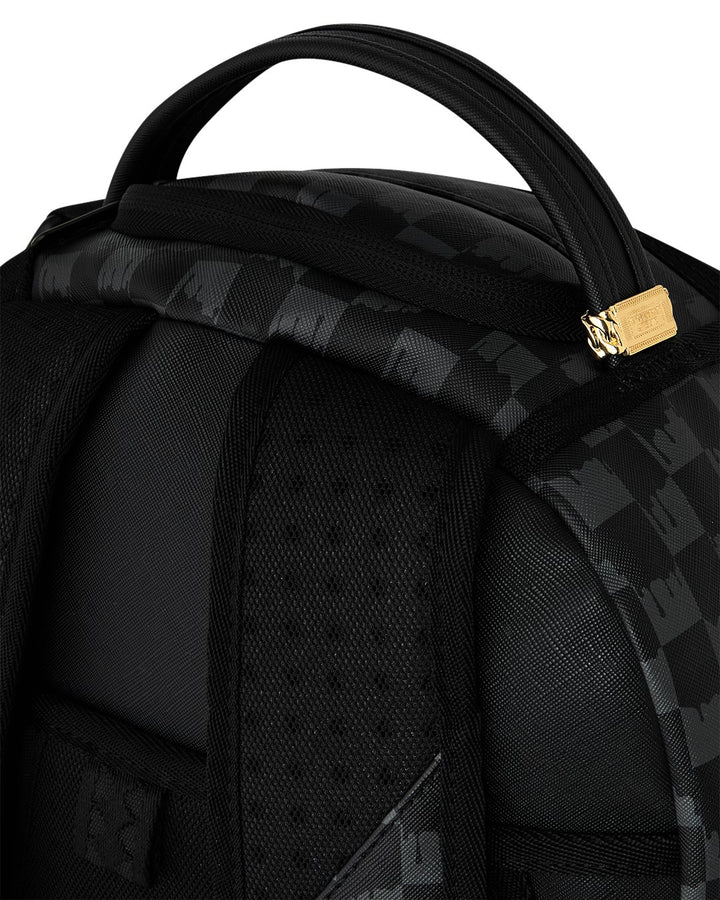 BLACK AND WHITE DRIP CHECK SHARK BACKPACK