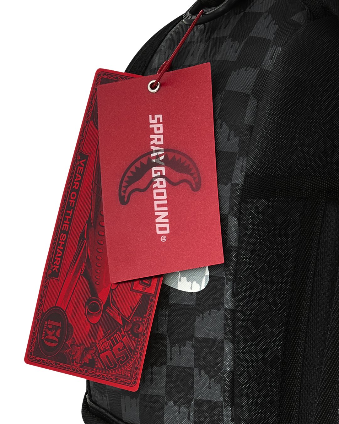 BLACK AND WHITE DRIP CHECK SHARK BACKPACK