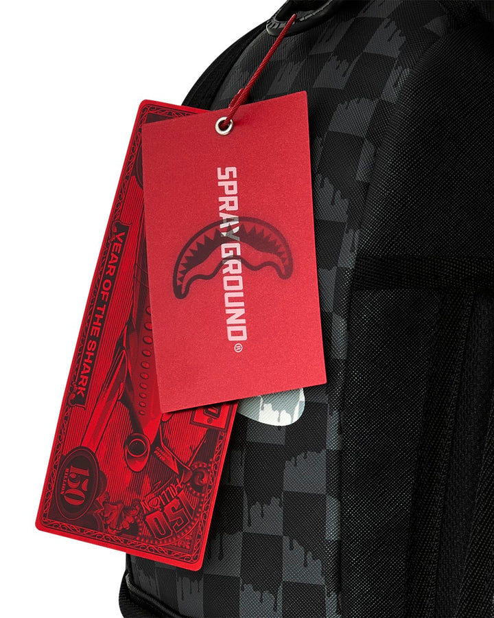 BLACK AND WHITE DRIP CHECK SHARK BACKPACK