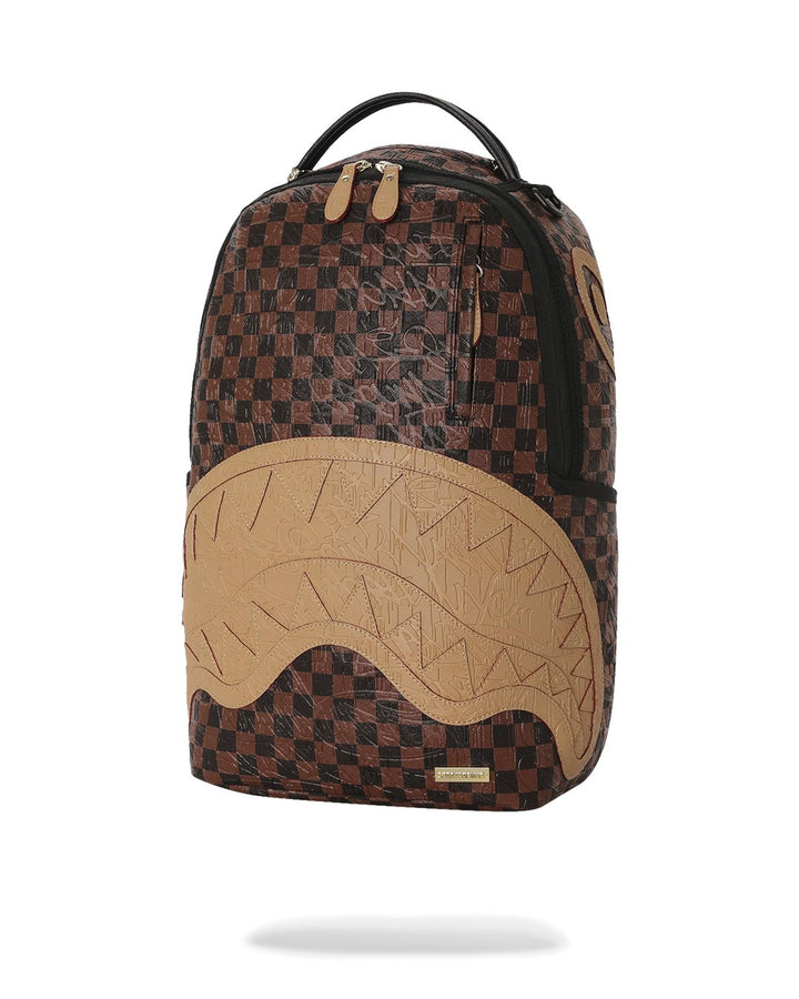 EMBOSSED CHECK BROWN BACKPACK