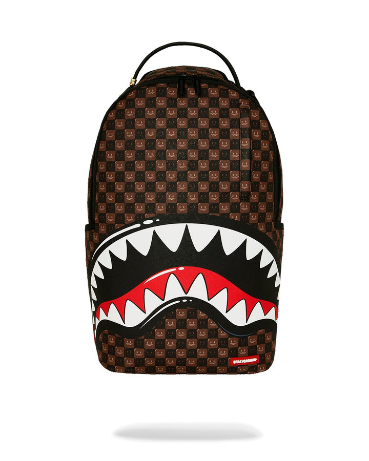 SHARKS IN PARIS WTF BUBBLE BROWN CHECK BACKPACK