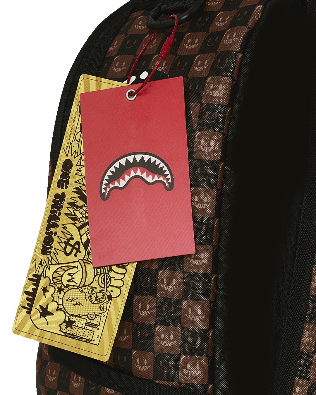 SHARKS IN PARIS WTF BUBBLE BROWN CHECK BACKPACK
