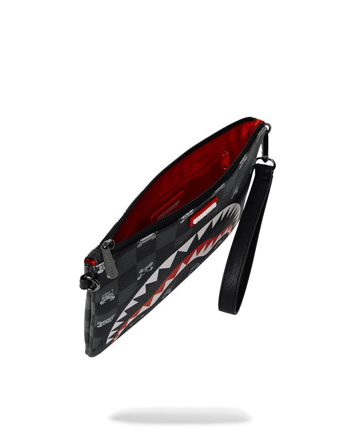 GRAY PEEKING CHARACTER CHECK CROSSBODY POUCHETTE