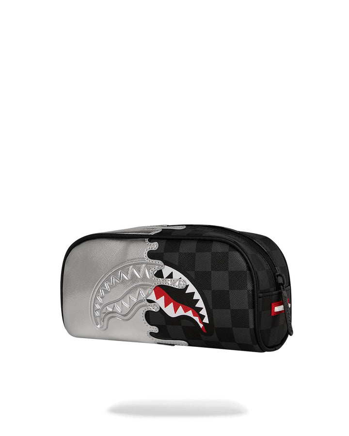 SILVER SIDE DRIP BLACK CHECK PENCIL POUCH