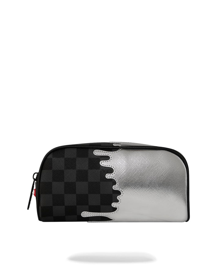 SILVER SIDE DRIP BLACK CHECK PENCIL POUCH