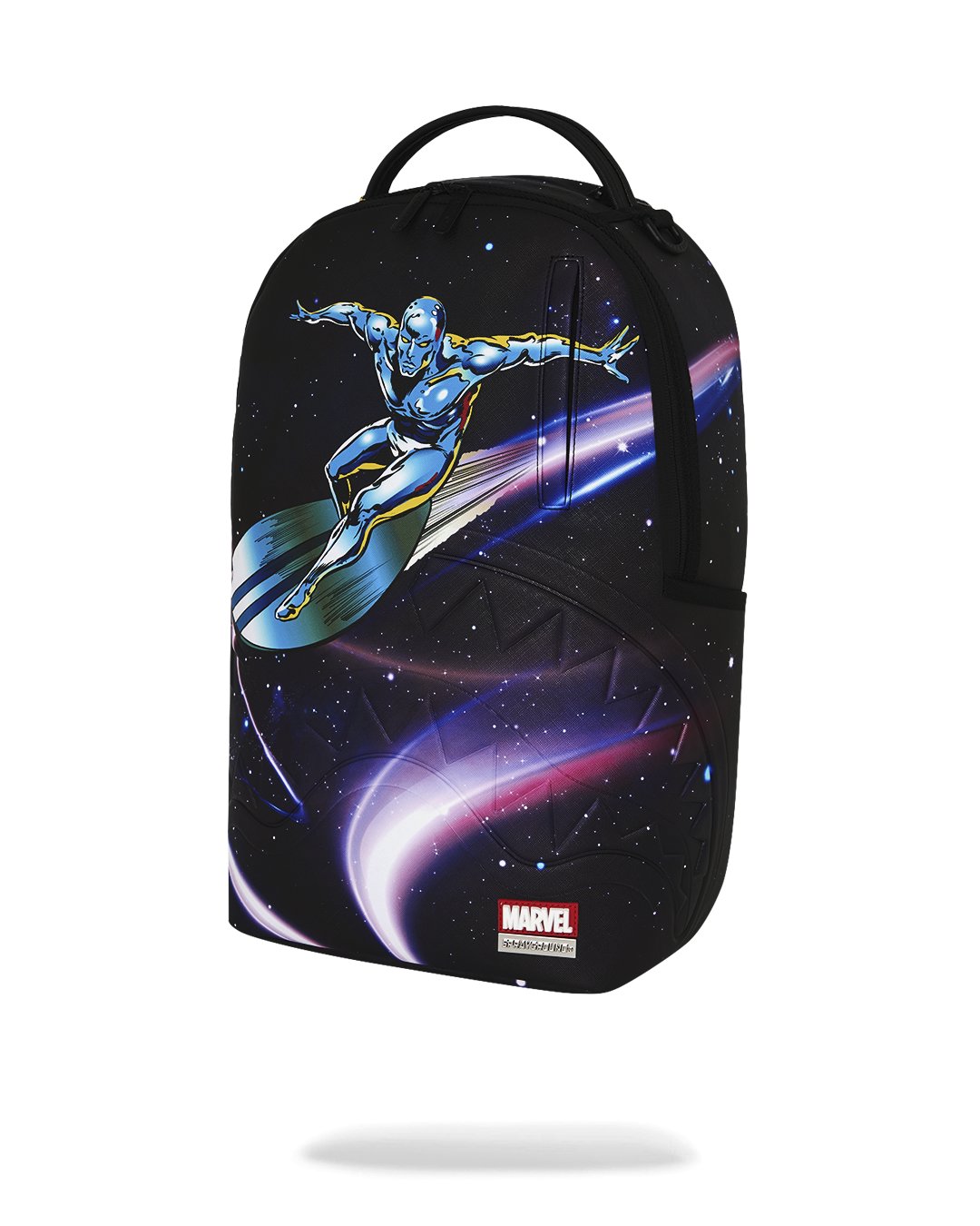 MARVEL AVENGERS SILVER SURFER COMIC DESIGN COLLAGE WITH EMBOSSED SHARK BACKPACK
