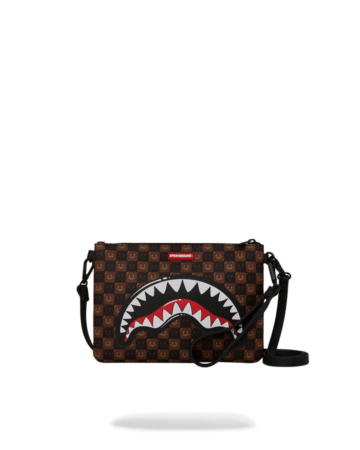 SHARKS IN PARIS WTF BUBBLE BROWN CHECK CROSSOVER CLUTCH