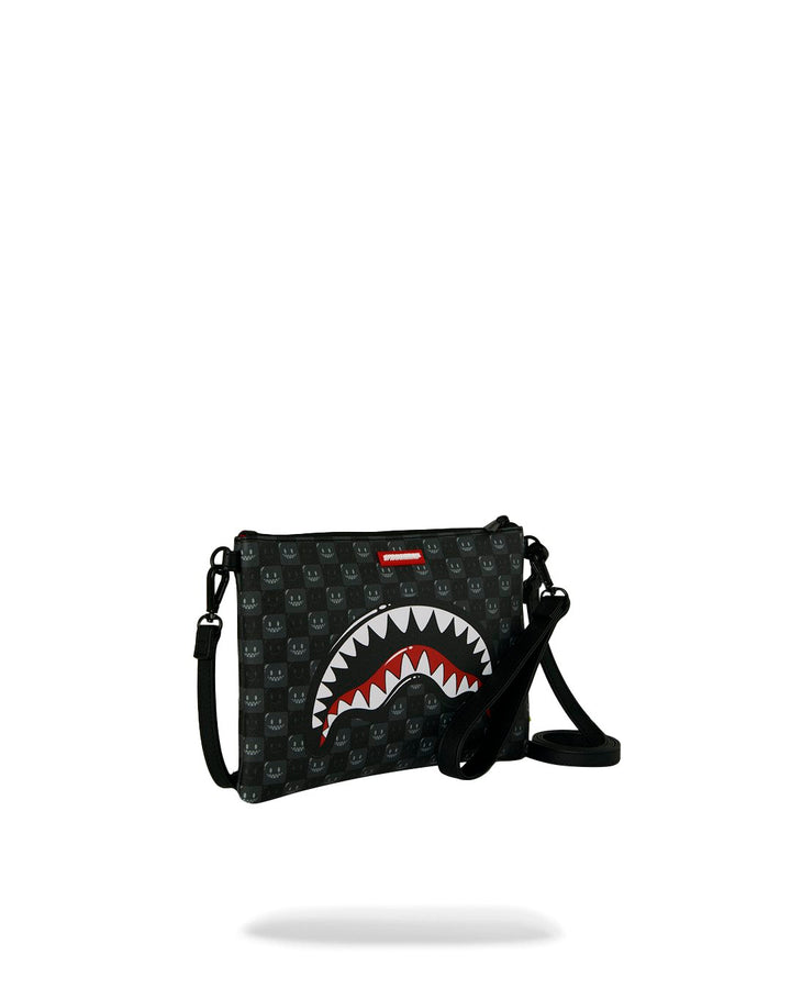 SHARKS IN PARIS WTF BUBBLY BLACK CHECK CROSSOVER CLUTCH
