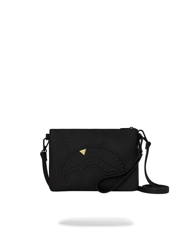 BLACKED OUT EMBOSSED GOLD TOOTH CROSSOVER CLUTCH