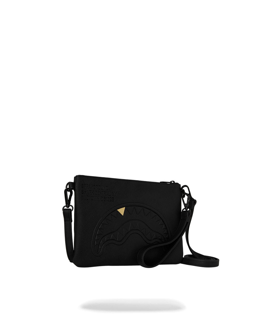 BLACKED OUT EMBOSSED GOLD TOOTH CROSSOVER CLUTCH