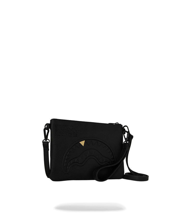 BLACKED OUT EMBOSSED GOLD TOOTH CROSSOVER CLUTCH