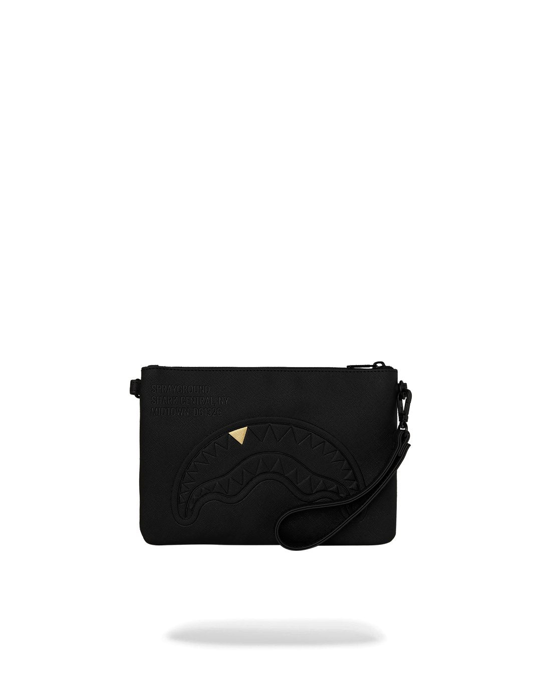BLACKED OUT EMBOSSED GOLD TOOTH CROSSOVER CLUTCH
