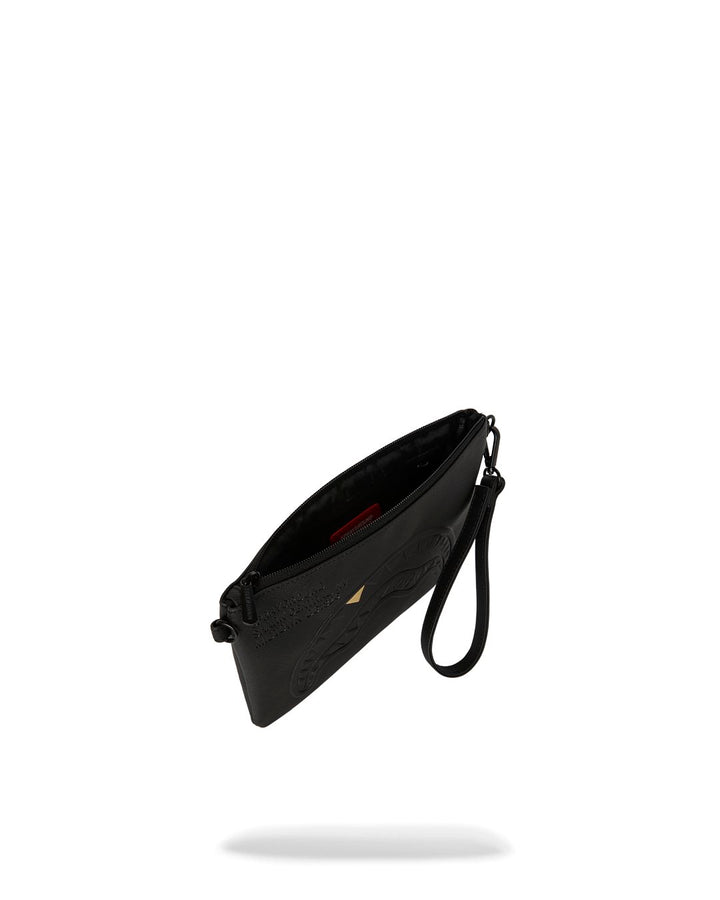 BLACKED OUT EMBOSSED GOLD TOOTH CROSSOVER CLUTCH