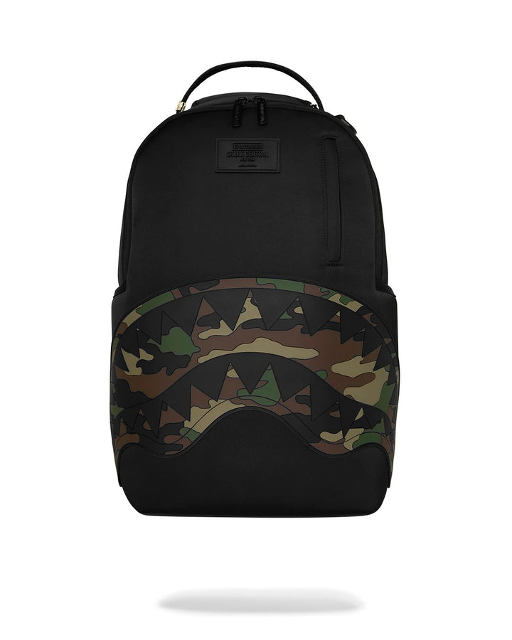 SHARK CENTRAL BLACK NYLON CAMO EMBOSSED SHARK BACKPACK