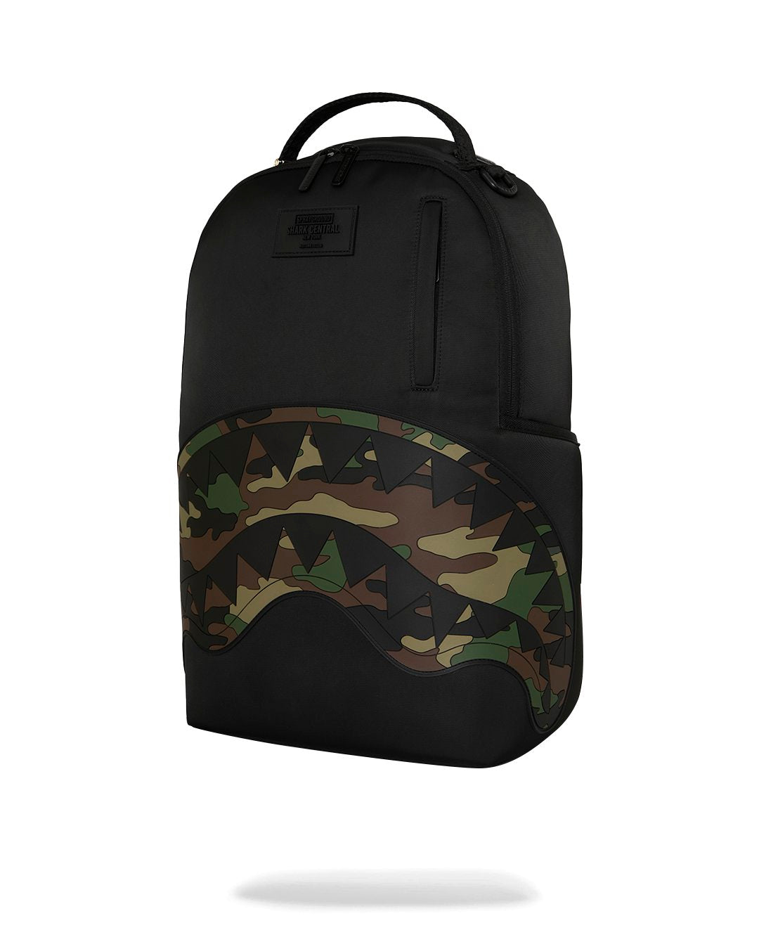 SHARK CENTRAL BLACK NYLON CAMO EMBOSSED SHARK BACKPACK